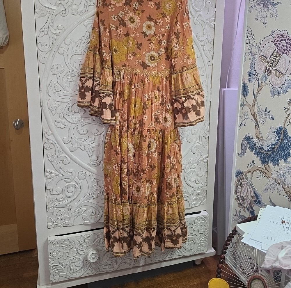 S Spell Buttercup Gown Rust Floral Boho Tiered Maxi Dress NWOT - Picture 6 of 6